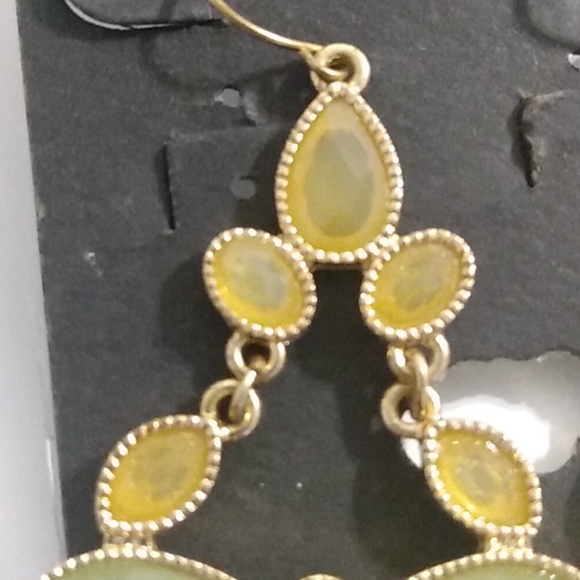 Francesca's Gold Toned Chandelier Earrings with Green Stones - Picture 3 of 5